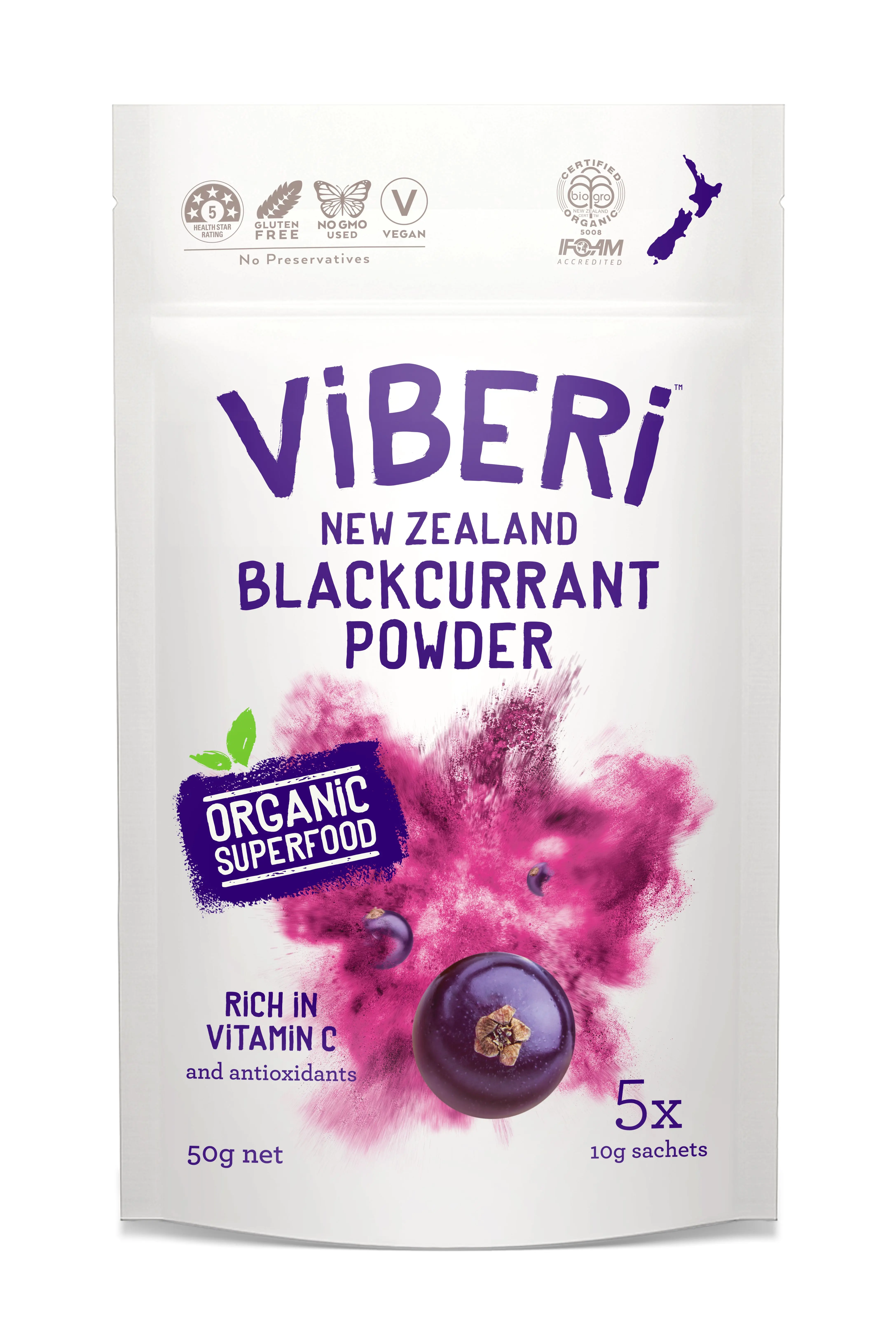 ViBERi 有機JAS　カシスパウダー 50g (10g x 5 Sachets)